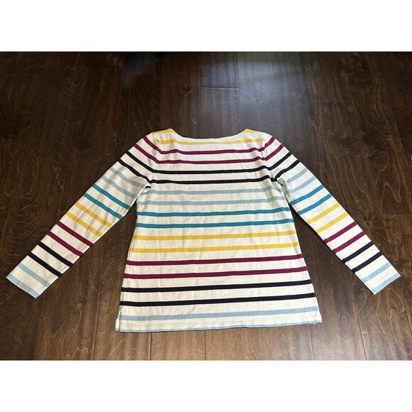 Talbots Shirt Womens Sz SP White Blue Yellow Striped Cotton Long Sleeve T Shirt - Picture 2 of 9